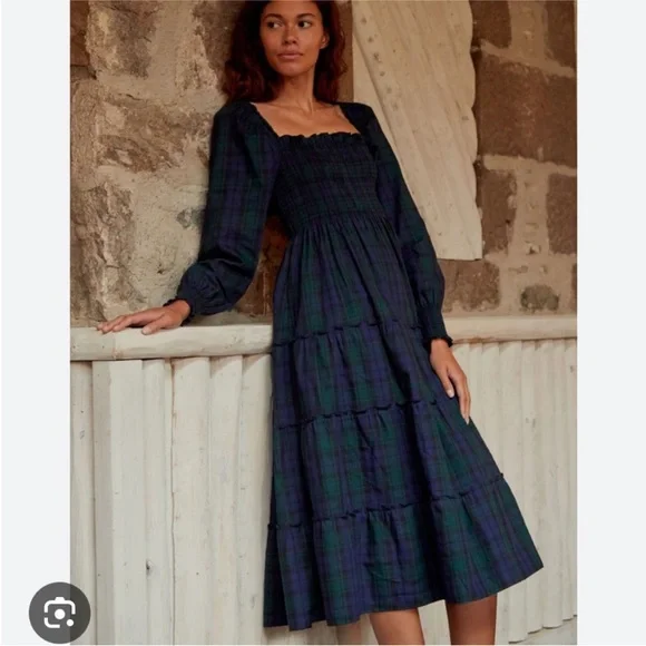 Hill House Naomi Nap Dress Long Sleeve Blackwatch Tartan Plaid size XS - Picture 3 of 13
